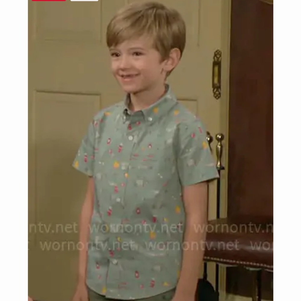 Janie and Jack Camping Motif Button Down Shirt Green - Picture 5 of 5